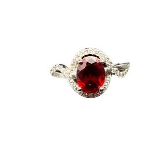 Sterling silver 925 simulated Ruby And diamond halo ring size 8